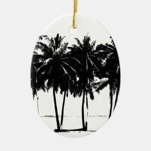 Black White Palm Trees Silhouette Ceramic Tree Decoration