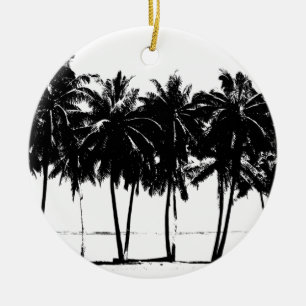Black White Palm Trees Silhouette Ceramic Tree Decoration