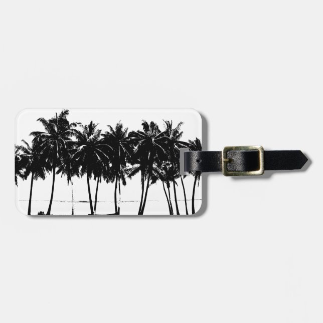 Black White Palm Trees Silhouette Luggage Tag (Front Horizontal)