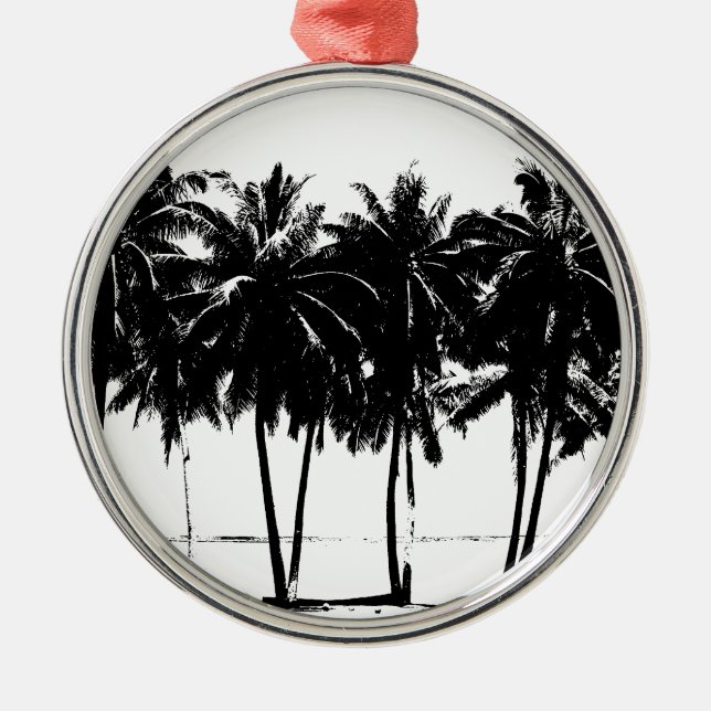 Black White Palm Trees Silhouette Metal Tree Decoration (Front)