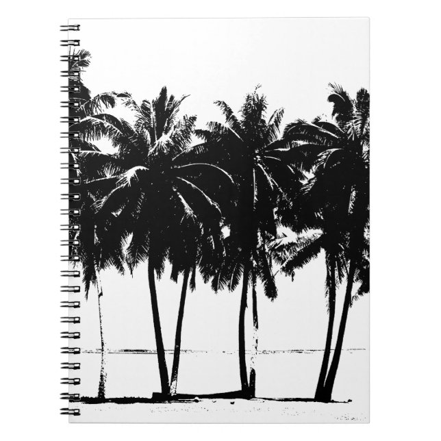 Black White Palm Trees Silhouette Spiral Notebook (Front)