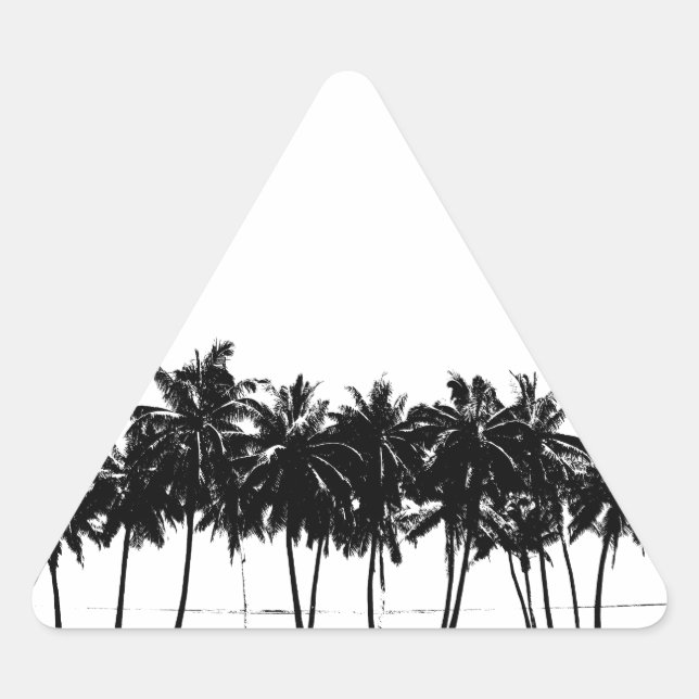 Black White Palm Trees Silhouette Triangle Sticker (Front)