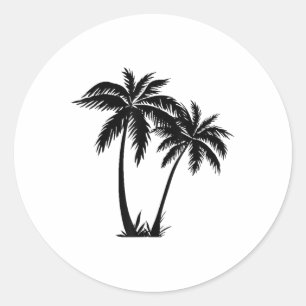 Black White Palm Trees Summer Sun Beach Women Men  Classic Round Sticker