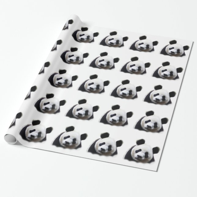 Black & White Panda Christmas Wrapping Paper (Unrolled)