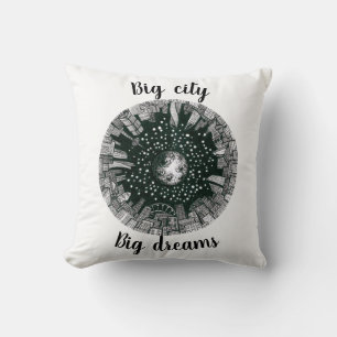Black & white panorama city under the Moon Classic Cushion