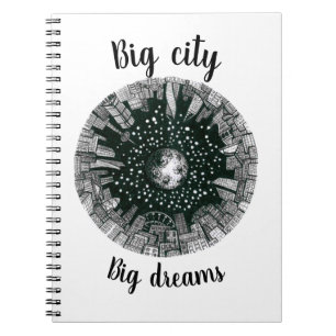 Black & white panorama city under the Moon  Notebook