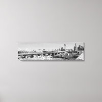 Black & White Panoramic Dallas Skyline View Canvas