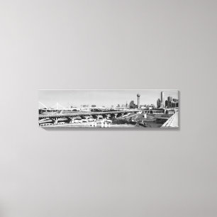 Black & White Panoramic Dallas Skyline View Canvas Print