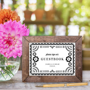 Black & White Papel Picado Wedding Guestbook Sign