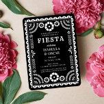 Black & White Papel Picado Wedding Rehearsal Party Invitation<br><div class="desc">This beautiful papel picado inspired wedding rehearsal fiesta design features an ornate frame in white, a chic black background, and festive typography. This elegant yet modern design is a fabulous choice for a Latinx pre-wedding party, rehearsal dinner, engagement party, or bridal shower. You can customise this design even further by...</div>