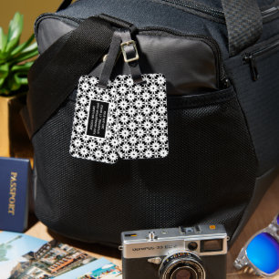 Black White Paper Flower Chain Pattern Luggage Tag