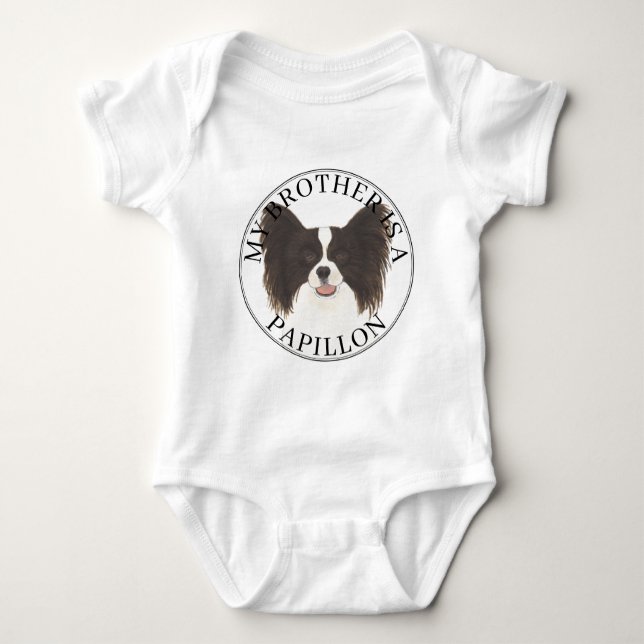 Black & White Papillon Dog Baby Bodysuit (Front)