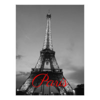 Black White Paris City Night Eiffel Tower European