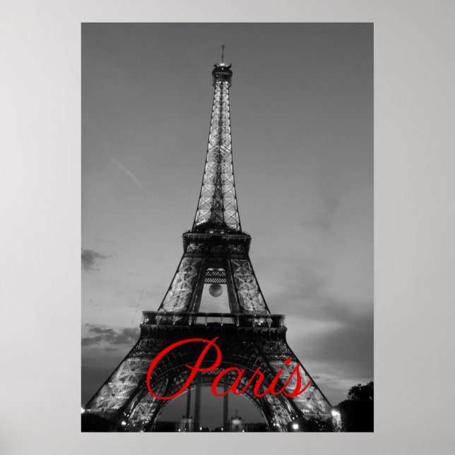 Black White Paris City Night Eiffel Tower European Poster (Front)