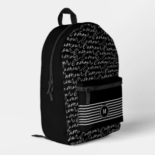 Black & White 'Paris dreaming' monogram  Printed Backpack