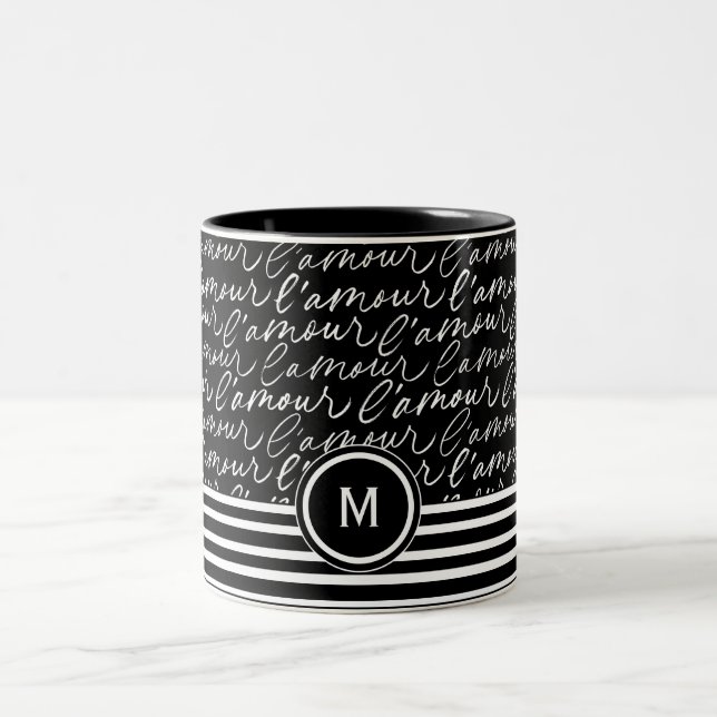 Black & White 'Paris dreaming'  Two-Tone Coffee Mug (Center)