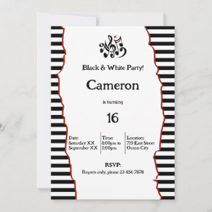 Black & White Party 16th Birthday Invitation Card