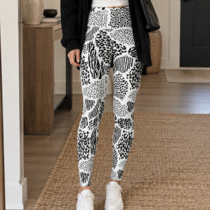 Black White Patchwork Animal Print Leggings