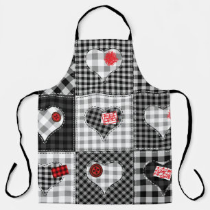Black White Patchwork Hearts Seamless. Apron