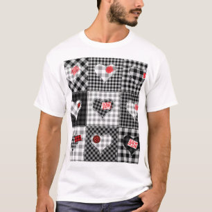 Black White Patchwork Hearts Seamless. T-Shirt