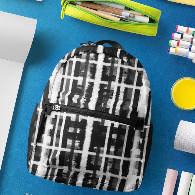 Black White Pattern Abstract Brushstroke Printed Backpack (Black White Pattern Abstract Brushstroke Printed Backpack)
