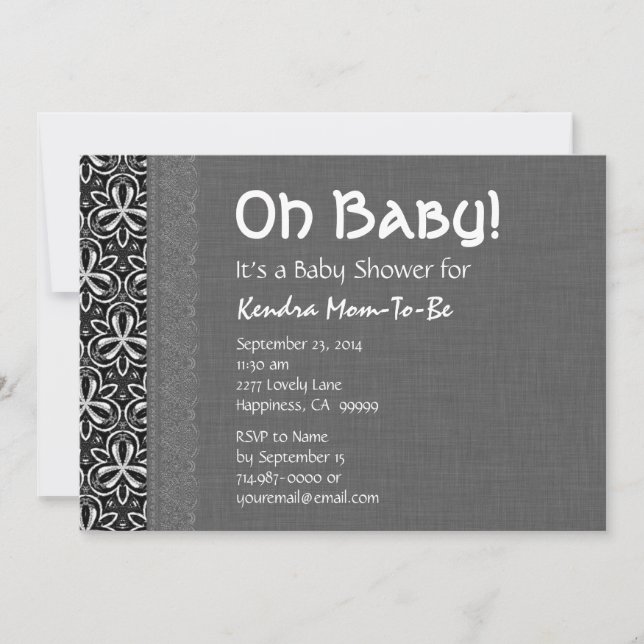 Black White Pattern Grey Lace Neutral Baby Shower Invitation (Front)