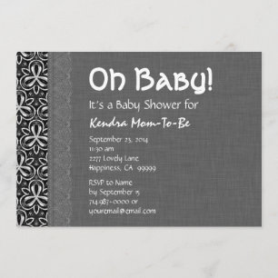 Black White Pattern Grey Lace Neutral Baby Shower Invitation