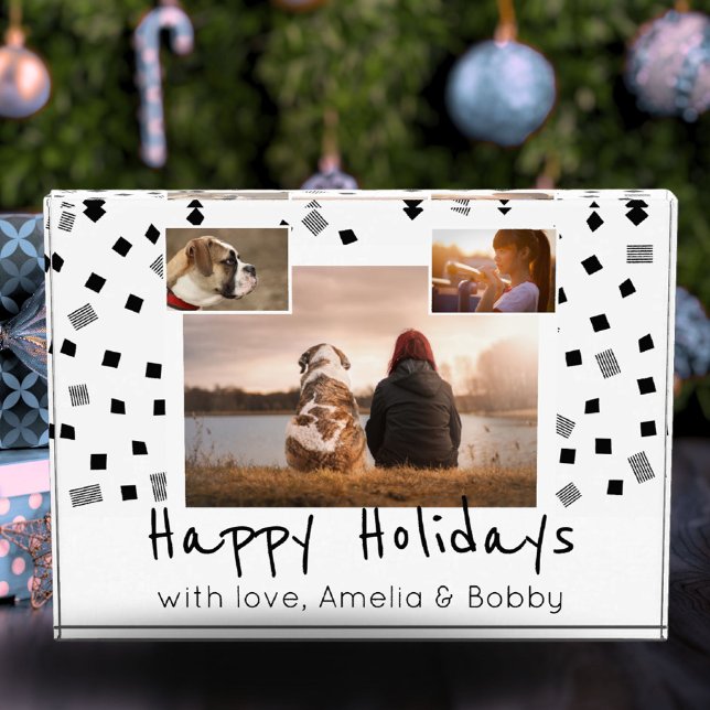Black & White Pattern Happy Holidays Custom 3 Photo Block (Creator Uploaded)