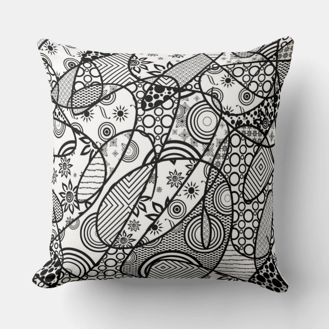 Black & White Pattern Patchwork 01 Cushion (Front)
