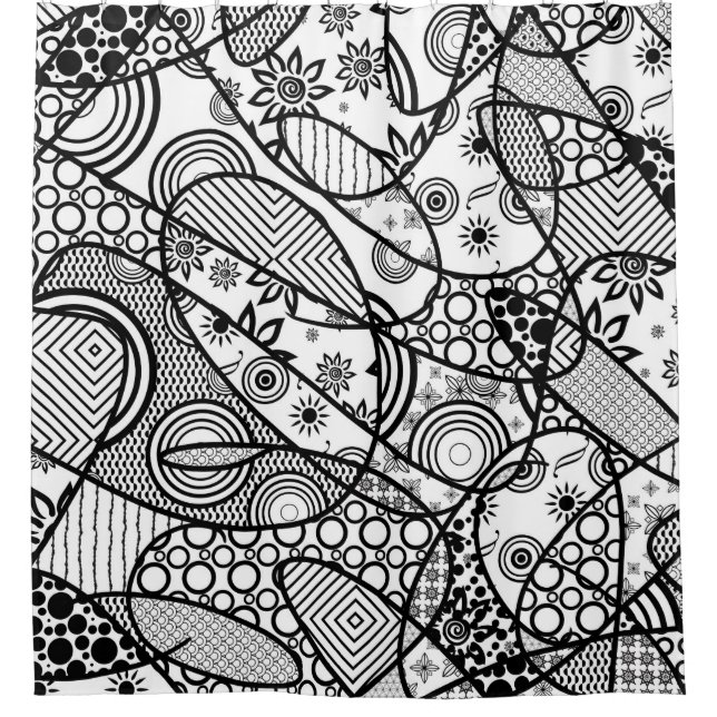 Black & White Pattern Patchwork 01 Shower Curtain (Front)