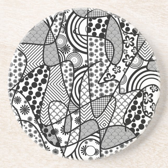 Black & White Pattern Patchwork 02 Coaster (Front)