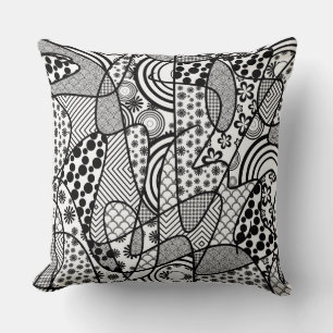 Black & White Pattern Patchwork 02 Cushion