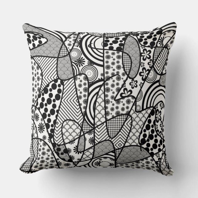 Black & White Pattern Patchwork 02 Cushion (Front)
