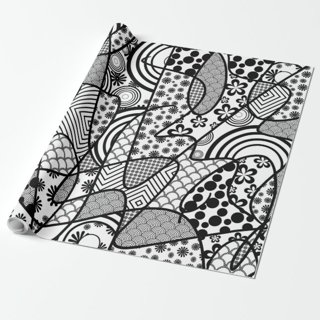 Black & White Pattern Patchwork 02 Wrapping Paper (Unrolled)