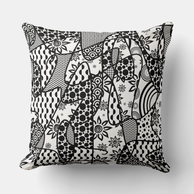 Black & White Pattern Patchwork 03 Cushion (Front)