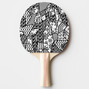 Black & White Pattern Patchwork 03 Ping Pong Paddle