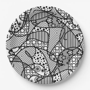 Black & White Pattern Patchwork 04 Paper Plate