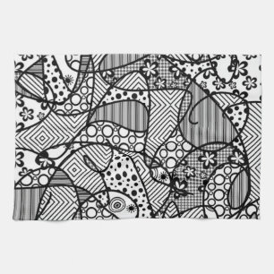 Black & White Pattern Patchwork 04 Tea Towel