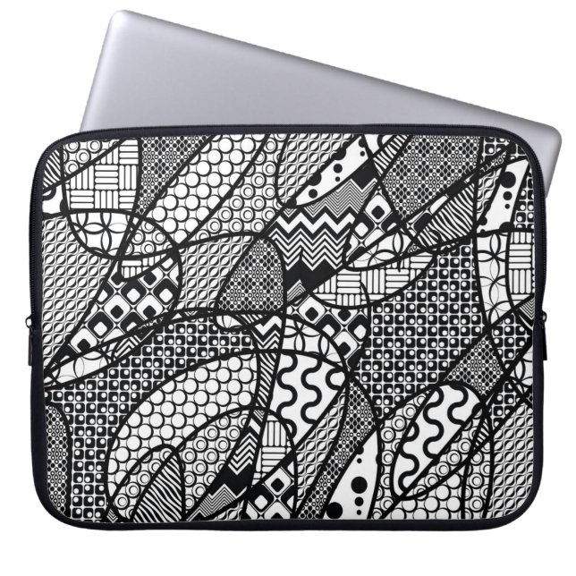 Black & White Pattern Patchwork 05 Laptop Sleeve (Front)