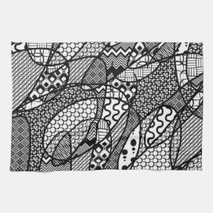 Black & White Pattern Patchwork 05 Tea Towel