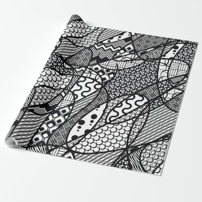 Black & White Pattern Patchwork 05 Wrapping Paper (Unrolled)