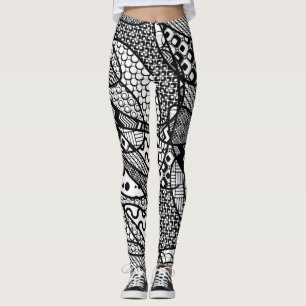 Black & White Patterned, Crazy, Funky, Unique Leggings