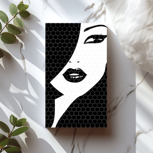 BLACK & WHITE PATTERNED GIRL Business Card (Creator Uploaded)