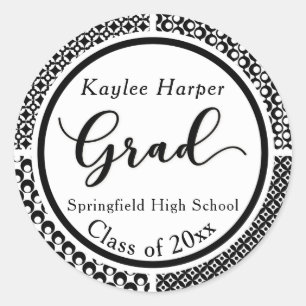 Black & White Patterns Graduation Celebration 2 Classic Round Sticker