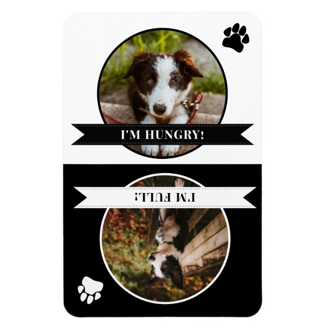 Black White Paw Print Dog Is Fed Photo Magnet (Vertical)
