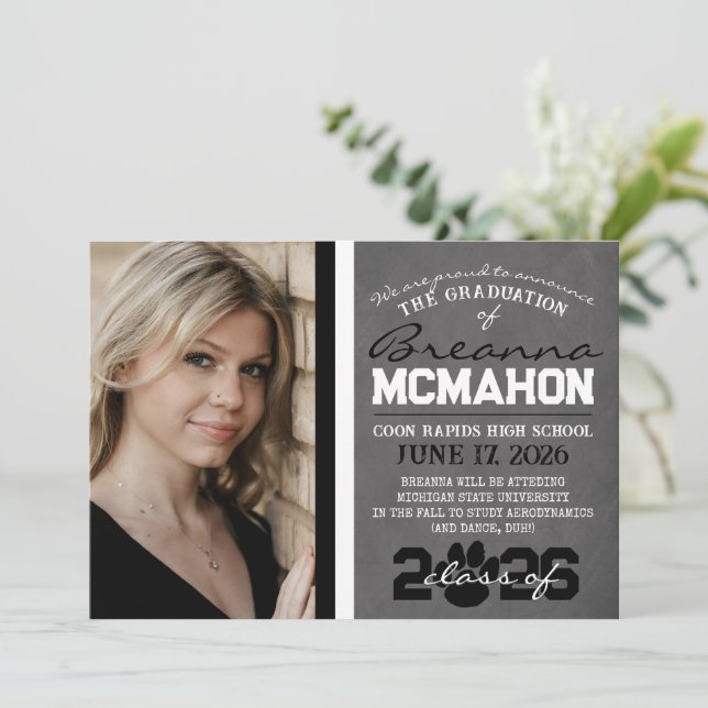 Black & White Paw Print Graduation Announcement (Standing Front)
