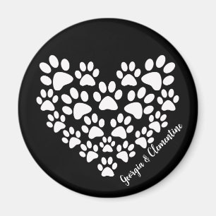Black White Paw Print Heart Magnet