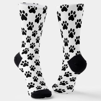 Black White Paw Print Pattern Dog Lover Socks
