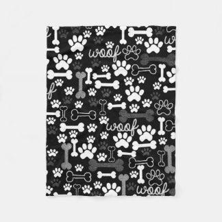Black & White Paw Prints & Bones Fleece Blanket