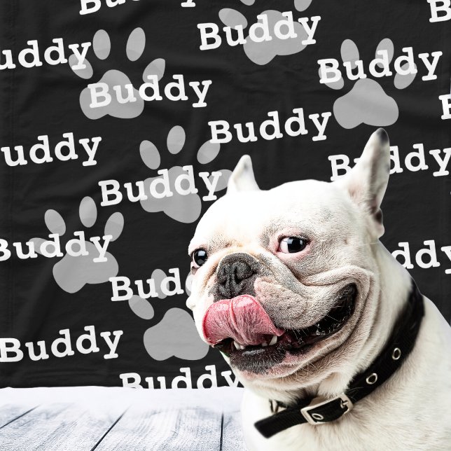 Black White Paw Prints Personalised Dog Name Fleece Blanket (Black White Paw Prints Personalized Dog Name Fleece Blanket
)